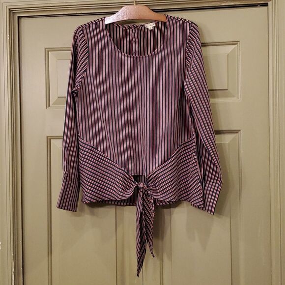 Hem & Thread striped long sleeve tie front long sleeve top - Picture 1 of 9